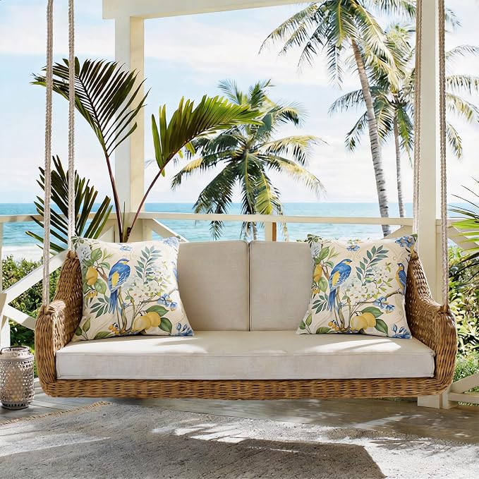 Outdoor Pillow Covers Waterproof Cushion Covers Patio Pillows Case 2 Pack | 18x18inch,Printed Boho Flowers,Seamless,Hidden Zipper,Machine Washable,Perfect decoration for Porch,Patio,Balcony