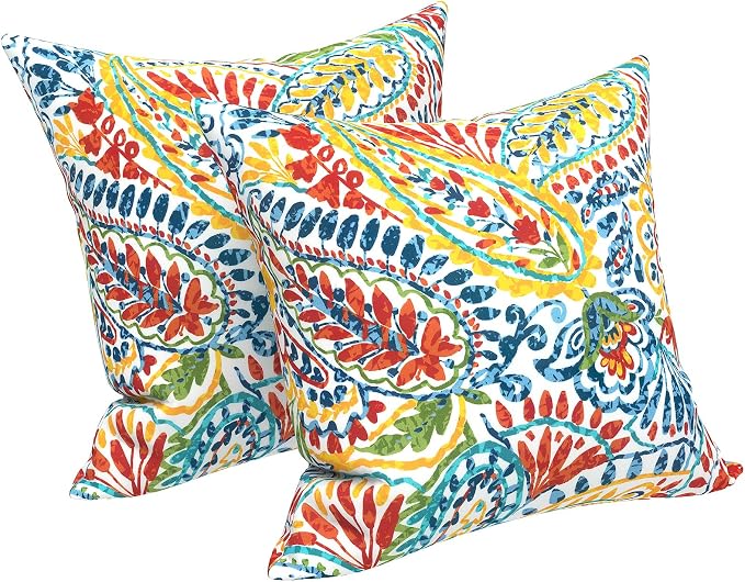 LVTXIII Outdoor Throw Pillows, Decorative Throw Pillows with Inserts, 20"x20" Square Pillows for Bed, Couch, Sofa and Patio Furniture, Set of 2, Paisley Multi