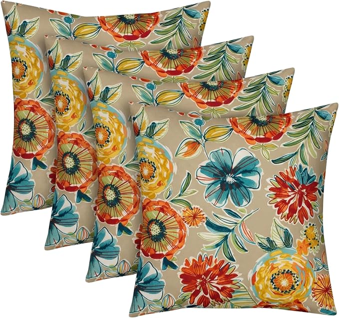 RSH DECOR Square Throw Pillows Set of 4, 17" x 17", Outdoor Pillows Waterproof, Outdoor Pillow Covers, Pillow Covers for Couch, Colsen Sonoma Made in USA