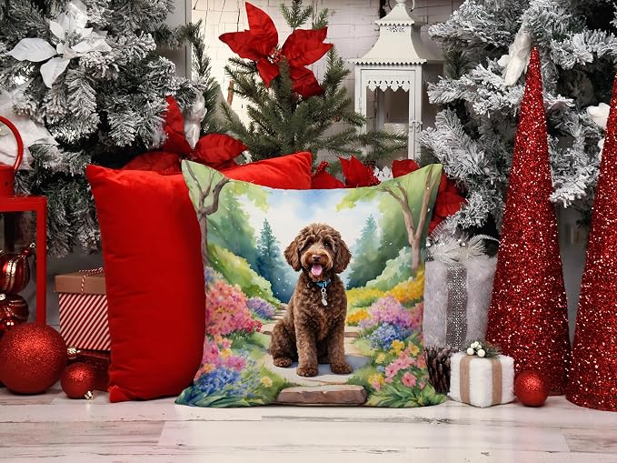 Caroline's Treasures Labradoodle Spring Path Throw Pillow Machine Washable, Indoor Outdoor Decorative Pillow for Couch, Bed or Patio, 14Hx14W