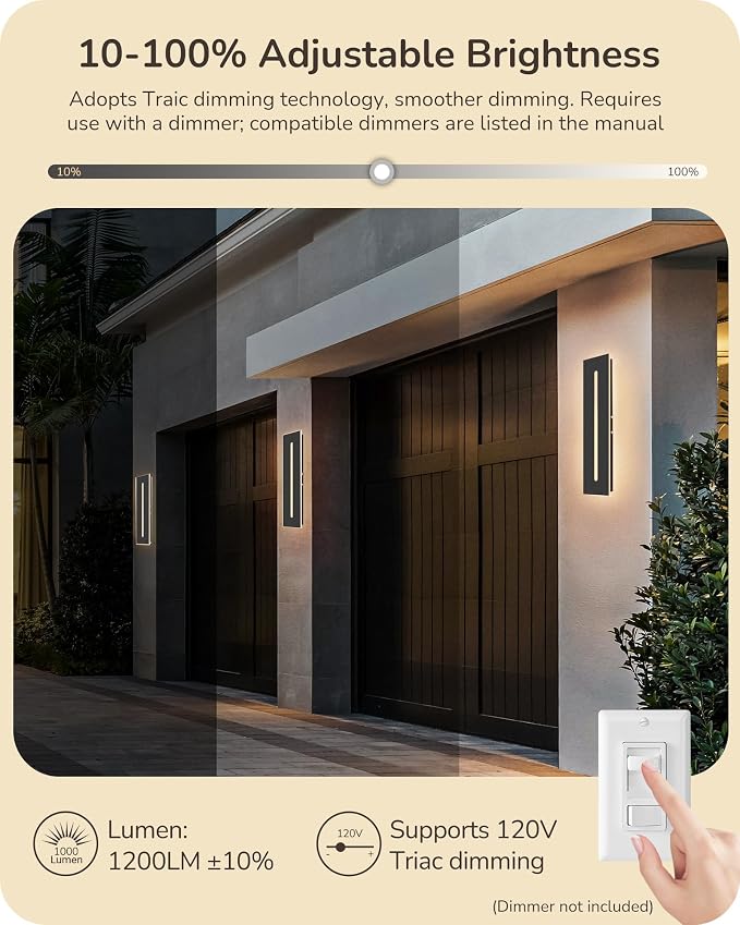 EDISHINE Upgraded 23.6" LED Modern Outdoor Wall Light,Dimmable Linear 2pcs | 3 Adjustable Color Temperature, IP65 Waterproof, Memory Function, Integrated Long Exterior Lighting Fixtures for Garage Porch