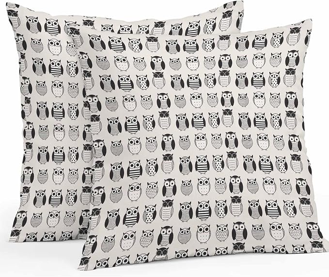 Cartoon Owls Outdoor Pillow Covers 18x18 Inch Throw Pillow Covers Set of 2 Waterproof Decorative Pillow Cases Modern Abstract Cute Birds Cushion Covers for Patio Furniture Garden Couch Sofa