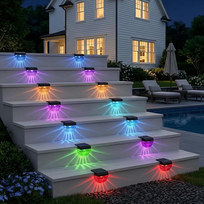 Melunar 16 Pack Solar Deck Lights Outdoor, Solar Step Lights Waterproof for Outside, Yard, Patio, Garden, Pool, Railing, Stairs, Fence (Color Changing)