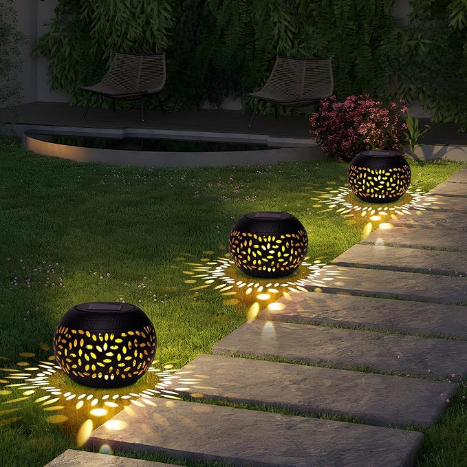 Solar Table Light Outdoor Waterproof Decorative 2pack Solar Table Lantern | Hollowed-Out Black Metal Desktop Decorative Lamp for Women Mother's Day, Outside Garden Yard Patio & Indoor Tabletop Decor