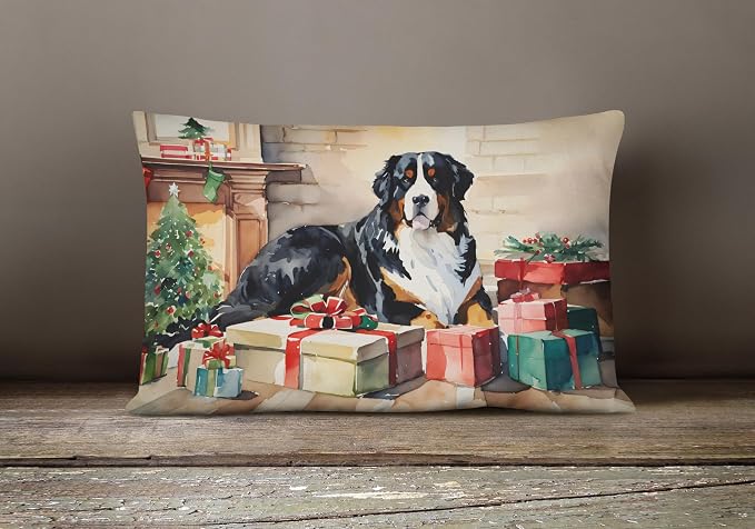 Caroline's Treasures DAC2610PW1216 Bernese Mountain Dog Cozy Christmas Throw Pillow Machine Washable, Indoor Outdoor Decorative Pillow for Couch, Bed or Patio, 12HX16W