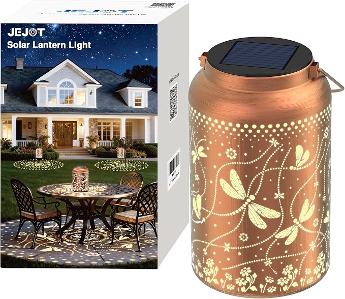 JEJOT Dragonfly Solar Lanterns Outdoor Waterproof,Birthday Gift for Women | Gifts for Mom Grandma, Metal Hanging Solar Light for Yard Garden Porch Landscape Deconration-1Pack