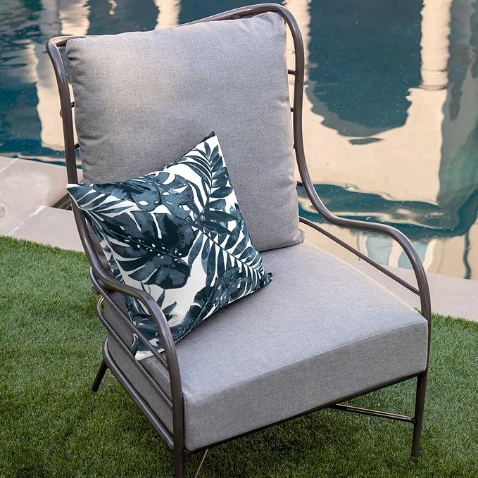 DYTXIII Pack of 2 Outdoor Waterproof Pillow Covers ONLY, 18"x18" Square Decorative Double Printed Throw Pillow Cases for Patio Couch Porch Furniture, Palm Blue