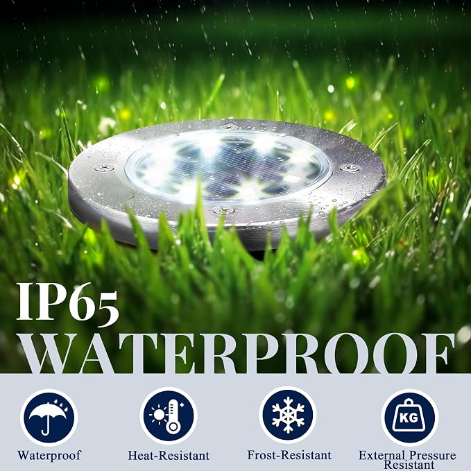SOLPEX Solar Ground Lights Outdoor, Walkway Lights 20 Pack Cool White | IP65 Waterproof Stainless Steel Landscape Lighting for Driveway, Pathway, Garden, Patio, Backyard Decor