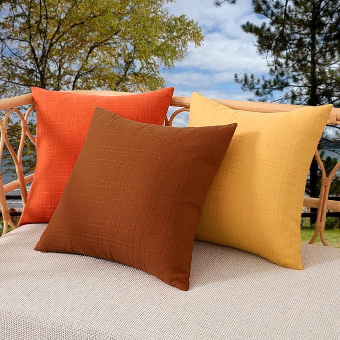 Kevin Textile Outdoor Waterproof 22”x22” Pillow Covers 2 Pack, Burnt Orange | Water Resistant, Soft Faux Linen-cotton Yarn-dyed Woven Texture Throw Pillow Covers for Tent Patio Garden Couch Sofa