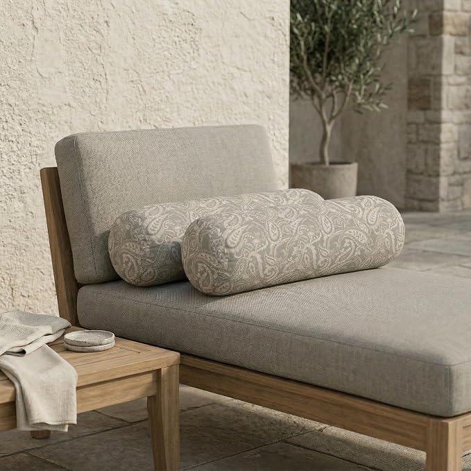 RSH DECOR: Neck Roll Pillows Set of 2 | 20” x 6” | Outdoor Bolster for Patio, Deck, Porch, or Poolside Furniture | Water & Fade-Resistant | Made in USA (Ayideal Fossil)