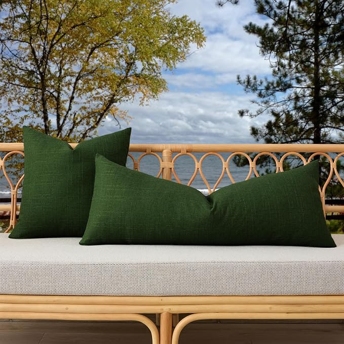 Kevin Textile Outdoor Waterproof 14”x36” Pillow Cover 1 Pack, Army Green | Water Resistant, Soft Faux Linen-cotton Yarn-dyed Woven Texture Throw Pillow Covers for Tent Patio Garden Couch Sofa