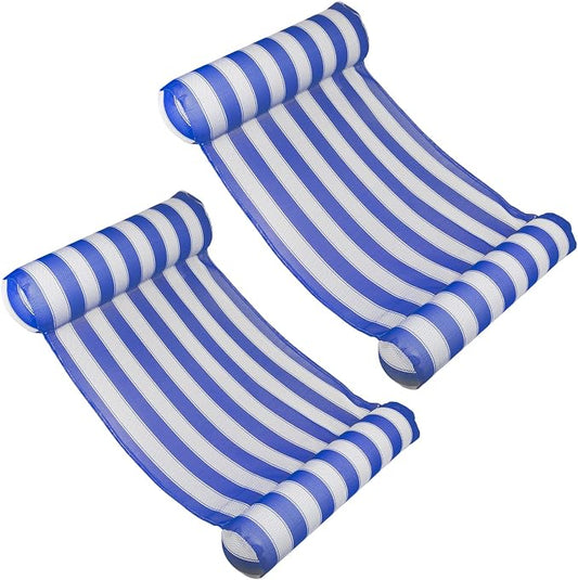 Poolmaster 2- Pack Water Hammock Inflatable Pool Floats for Adults, 4-in-1 Hammock, Saddle, Lounge or Drifter With Quick-Dry Mesh Fabric, 12-Gauge Vinyl Support, Blue