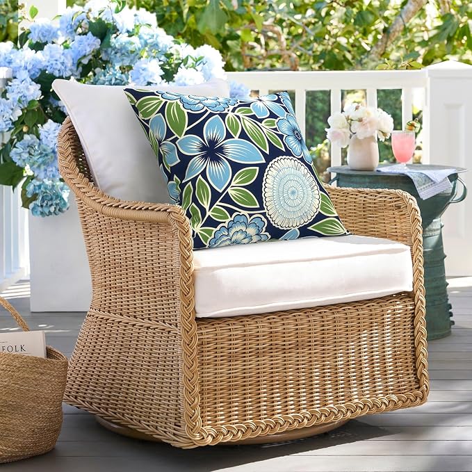 DYTXIII Pack of 2 Waterproof Outdoor Pillow with Inserts, 18x18 Square Patio Decorative Throw Pillow for Home,Sofa,Bench and Patio Furniture,Azure Symphony‌