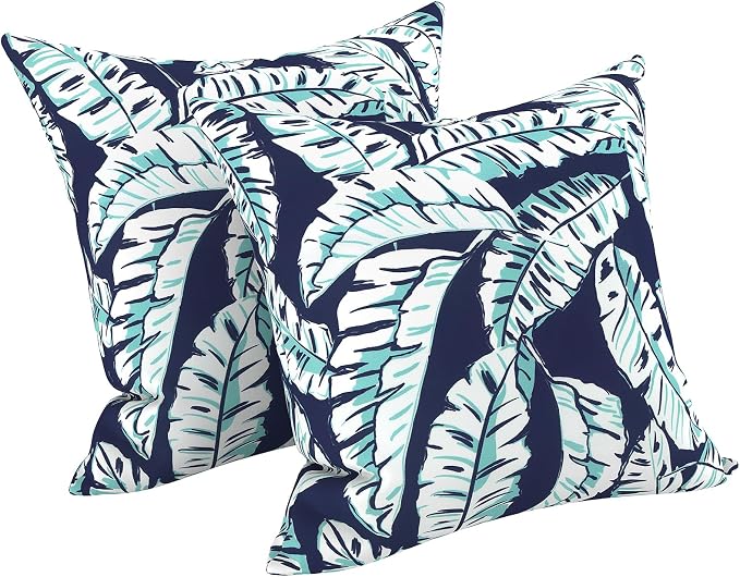 LVTXIII Outdoor/Indoor Throw Pillows, Decorative Throw Pillows with Inserts, 18"x18" Square Pillows for Bed, Couch, Sofa and Patio Furniture, Set of 2, Baltic Palms White