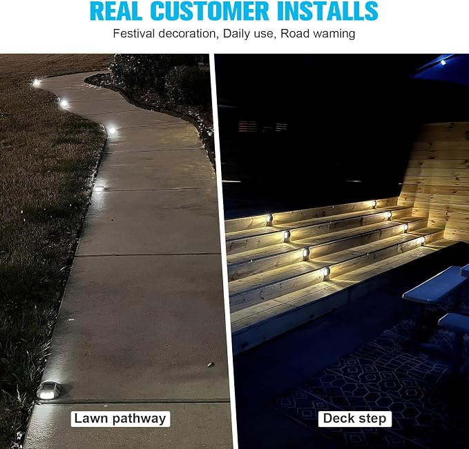 VOLISUN Solar Deck Driveway Dock Lights,Solar Pathway Lights,White 20 Pack | Solar Powered LED, IP68 Waterproof Led Outdoor Warning Step Marine Lights for Sidewalk Garden Yard