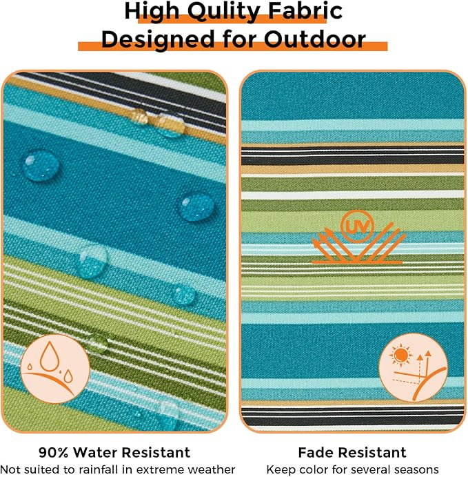 Magpie Fabrics Indoor Outdoor Cushion Cover Replacement 2 Pack, NO Insert! Water Repellent Slipcover with Ties Decor for Patio Garden Chair Sofa Bench Wicker(Green Striped, 24x24x4 Inch)