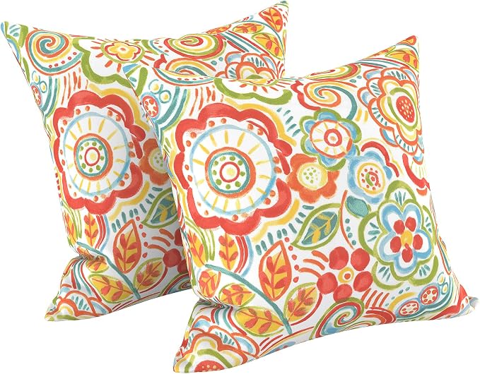 LVTXIII Outdoor/Indoor Throw Pillows, Decorative Throw Pillows with Inserts, 18"x18" Square Pillows for Bed, Couch, Sofa and Patio Furniture (Set of 2, Flower Multi)