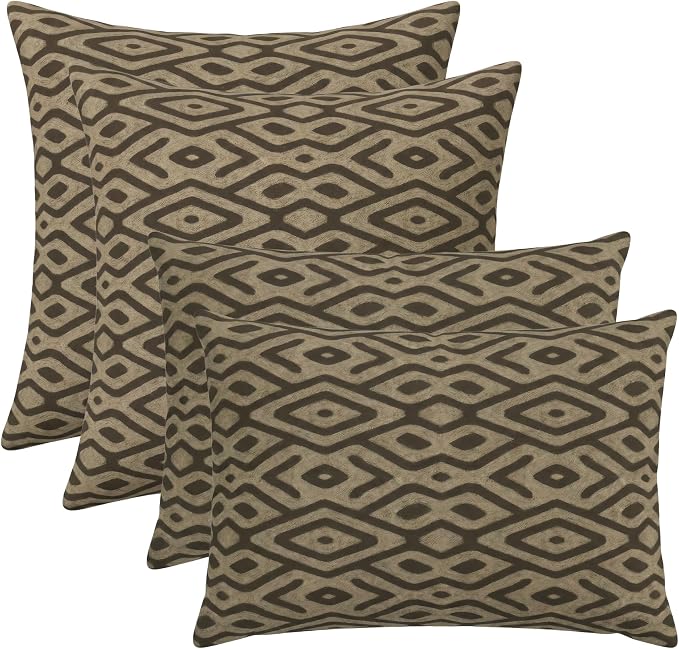 RSH DECOR: Lumbar & Square Pillows Set of 4 | 20" x 12" & 17" x 17" | Water and Fade-Resistant Performance Fabric | Outdoor Throw Pillows for Patio Furniture | Made in USA (Madura Mink)