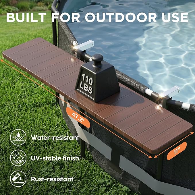 Utheer Folding Pool Bar Table for Above Ground Pools, Drinks Within Reach | Fits 1-3.5 in pool rails; 47.2 in tabletop supports 110 lb; keeps drinks and snacks within reach