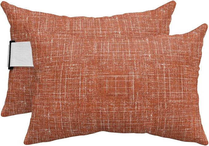 Outdoor Lumbar Pillow Set of 2, Burnt Orange Waterproof Beach Headrest Pillow with Inserts, Farmhouse Vintage Orange Solid Color Modern Recliner Throw Pillows for Patio Furniture, 11 x 16
