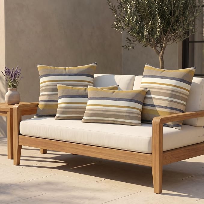 RSH DECOR: Sunbrella Lumbar & Square Pillows Set of 4 | 20" x 12" & 17" x 17" | Water and Fade-Resistant Performance Fabric | Outdoor Throw Pillows for Patio Furniture | Made in USA (Edition Gleam)