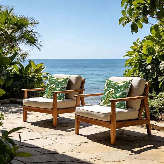 LVTXIII Set of 2 Patio Throw Pillows 20"x20" Fade Resistant Outdoor Throw Pillows with Inserts, Fluffy Decorative Garden Toss Pillow Cushions for Home Patio Coach Use, Lush Leaf Jungle
