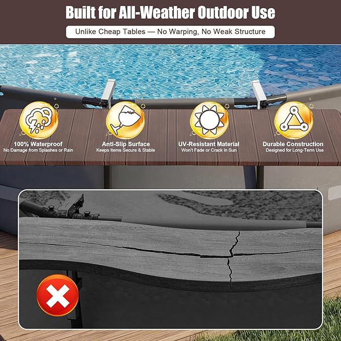 Uniflasy Above Ground Pool Accessories Pool Bar for Above Ground Pool Bar Table 47.2" 110LBS Heavy Duty Swimming Poolside Bar Table Shelf Deck Attachment for Round Oval Pools, Adjustable Folding