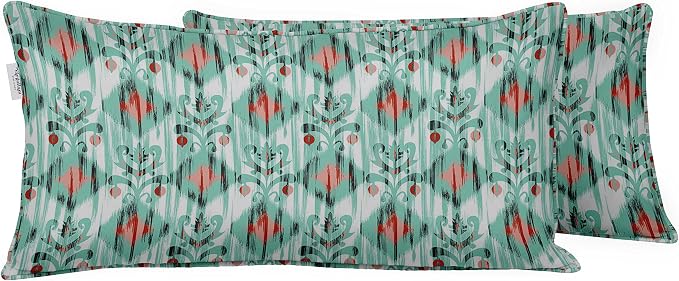 Indoor/Outdoor Polyester Fabric Lumbar Pillow Cover, All-Weather Waterproof Rectangular Cushion Case for Patio Furniture, 12 x 18 Set of 2 - Ikat-62