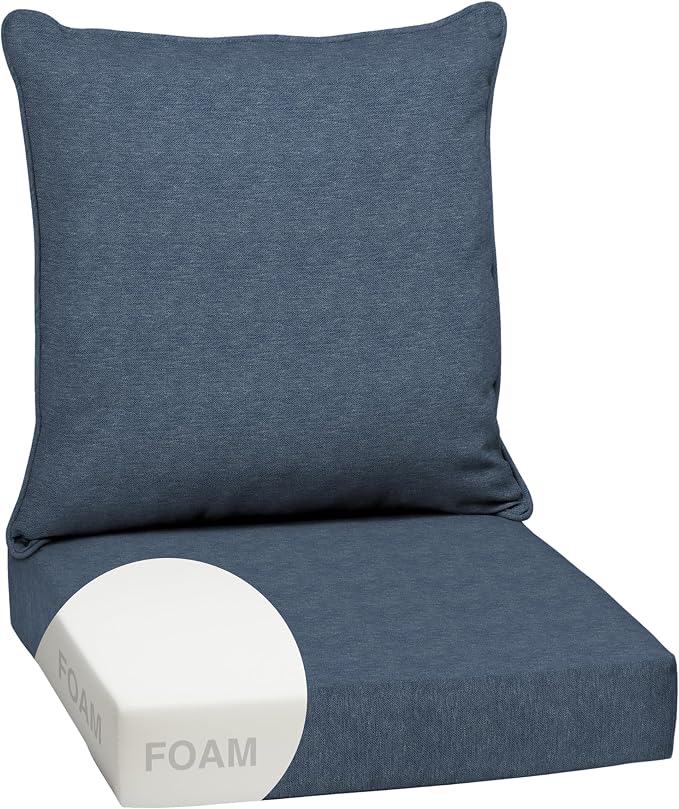 Arden Outdoor Deep Seat Cushion Set, Foam, 24x24, Denim Alair | Olefin Fabric, Sofa, Couch, Conversation Set, Premium High-Density Foam, Never Flattens, Mold and Mildew Resistant