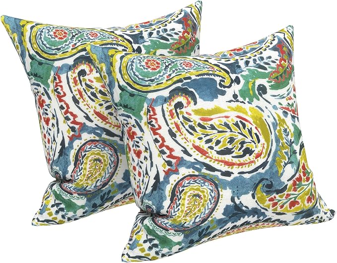 LVTXIII Outdoor Throw Pillows 16x16 Inch, Set of 2 Square Decorative Pillows with Inserts for Patio Furniture, Porch Chair, Garden Sofa, Paradise Paisley