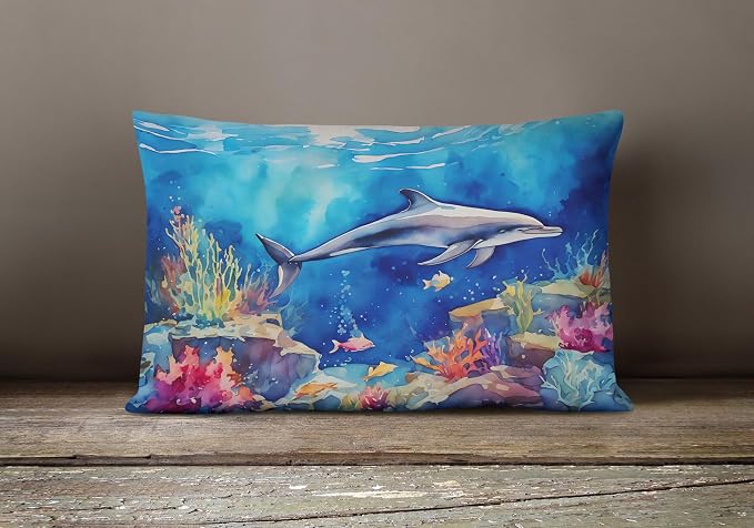 Caroline's Treasures DAC2785PW1216 Dolphin Throw Pillow Machine Washable, Indoor Outdoor Decorative Pillow for Couch, Bed or Patio, 12HX16W