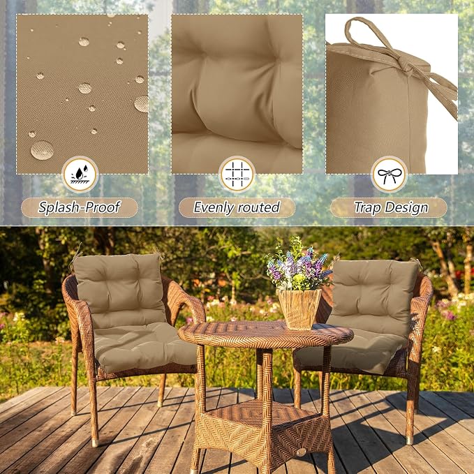 Marsui 4 Pcs Outdoor Indoor High Back Chair Cushions Patio Furniture Tufted Pillow with Ties Water-Resistant Replacement Outdoor Rocking Chair Cushions, 42 x 21 Inches (Dark Brown,Solid Color)