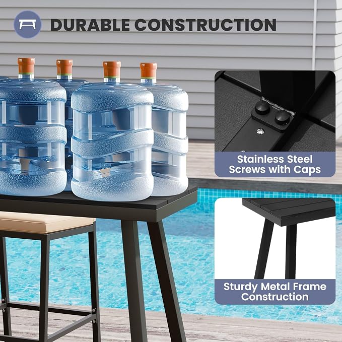 Crestlive Products Outdoor Bar Table, Patio Pub Table, 43'' Patio Bar Height Table with Weather Resistant Waterproof Top for Balcony, Bistro, Garden, Backyard, Poolside, Indoor (Black)