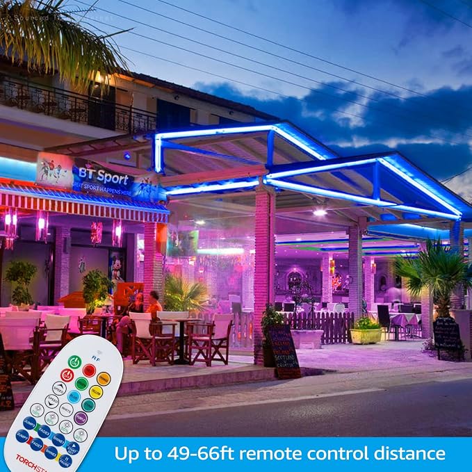 TORCHSTAR 50ft LED Neon Rope Light, Multicolor LED Strip Lights | Outdoor IP67 Waterproof, 120V UL Plug, ETL Connectable, Neon Light Strip for Shop Sign, Patio Decor, Max 2 Sets (100FT)