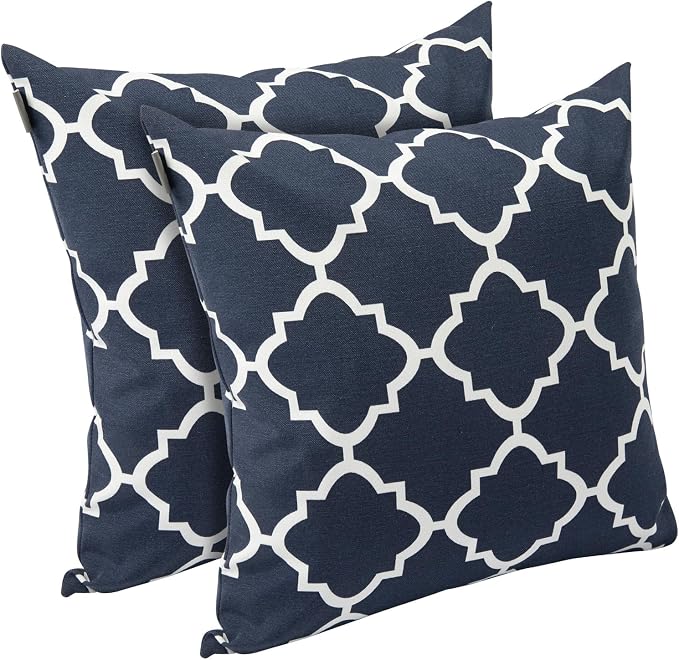 Outdoor Throw Pillows Water Resistant 18x18 inch,Decorative Throw Pillow with Insert Set of 2,Hidden Zipper Headrests for Patio Furniture Sofa Couch Chair (Blue Geometry)