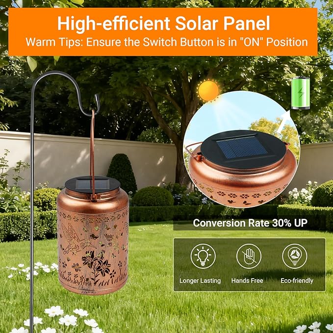 Waterproof Metal Hummingbird Solar Lantern Outdoor Hanging Garden Light | Colorful LED metal hummingbird lantern; durable, waterproof outdoor decor perfect for patio, yard, or as a gift for women