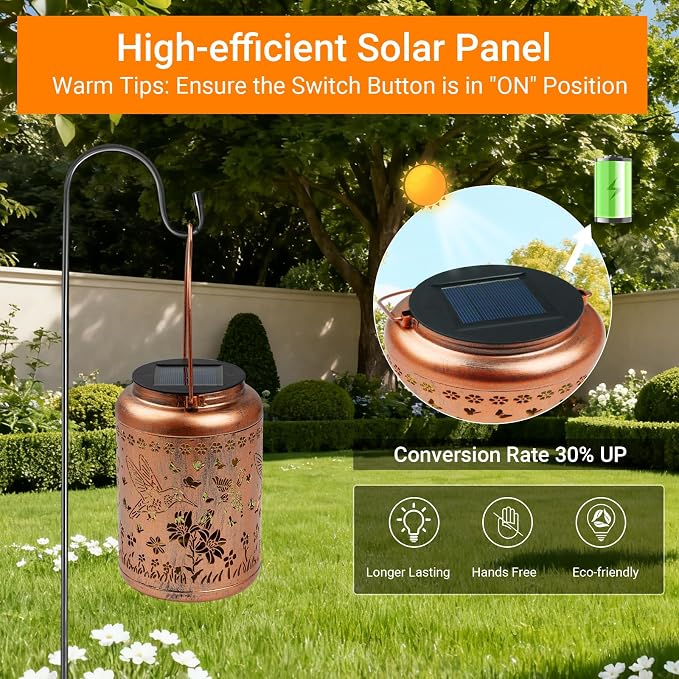 2 Pack Waterproof Hummingbird Solar Lantern Outdoor Hanging Garden Light | Colorful LED metal Hummingbird lantern; durable, waterproof outdoor decor perfect for patio, yard, or as a gift for women