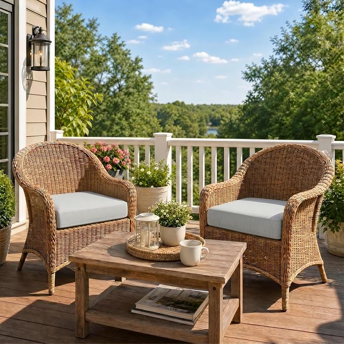 Aoodor Patio Chair Cushions Set of 2, 19 x 19 x 4 Inch Water Resistant Outdoor Seat Cushions with Handle and Ties, Square Corner Cushions for Patio Furniture Garden Lawn, Grey
