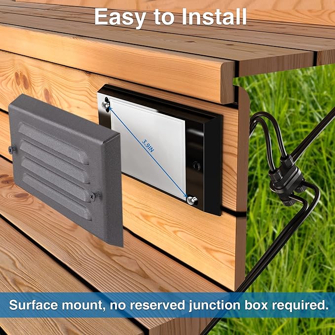 SUNVIE 5W Low Voltage Step Lights 6 Inch Outdoor Brown Cast-Aluminum 8-Pack | Landscape lights, 12-24V AC/DC, 3.2FT ETL Listed Wire, with Fastlock2 Connectors, Horizontal Louver, for Step Stairs, Fences