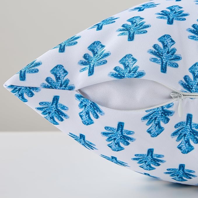 Outdoor Pillow Covers 16x16 Set of 2 Boho Blue Floral Accent Print Decorative Throw Pillow Cases for Outdoor Waterproof Patio Furniture Garden Porch Sofa Bed Cushion Covers Home Decor JB005-B16