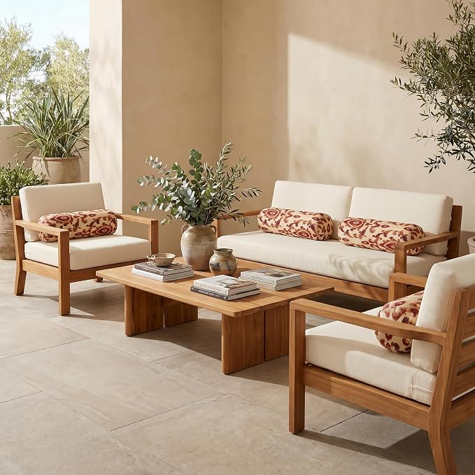 RSH DECOR: Sunbrella Neck Roll Pillows Set of 4 | 24” x 8” | Outdoor Bolster for Patio, Deck, Porch, or Poolside Chairs | Fade & Water-Resistant | Made in USA (Bukhara Russet)
