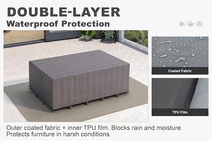PURPLE LEAF 7-piece Outdoor Dining Set for with Waterproof Furniture Cover Aluminum Luxury Patio Furniture Table and Chairs Set with Removable Thick Cushion for Small Backyard Porch Garden Deck, Grey