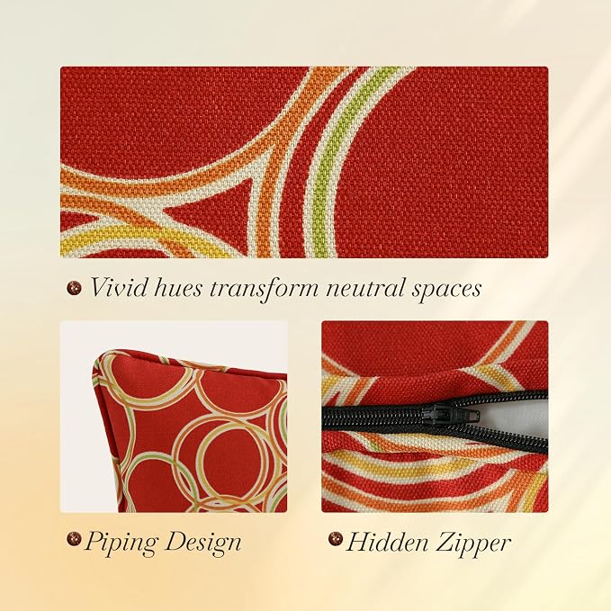 Outdoor Decorative Pillows Pack of 4, 16" x 16" Outdoor Pillow Set for Couch Bed Throw Patio Sofa, Circle Red