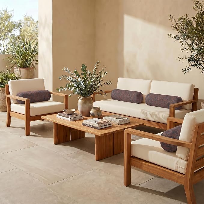 RSH DECOR: Sunbrella Neck Roll Pillows Set of 4 | 20” x 6” | Outdoor Bolster for Patio, Deck, Porch, or Poolside Furniture | Water & Fade-Resistant | Made in USA (Platform Horizon)