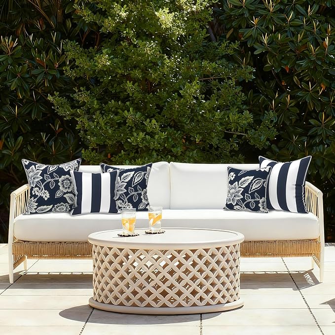 LVTXIII Outdoor Pillow Covers 16x16, Patio Waterproof Throw Pillow Cases Fade Resistant Accent Pillow Covers for Spring Summer Garden Decoration, Set of 2, Elegant Vines Navy