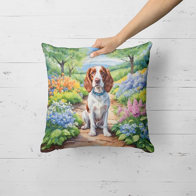 Caroline's Treasures Welsh Springer Spaniel Spring Path Throw Pillow Machine Washable, Indoor Outdoor Decorative Pillow for Couch, Bed or Patio, 18Hx18W
