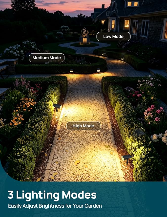 Linkind Solar Lights Outdoor Waterproof LED Spotlights Warm White 4 Pack | Starray, 3 Lighting Modes, 650LM, 3000K, Dusk to Dawn, In-Ground Wall-Mounted for Landscape Yard Garden Tree Flag Pathway