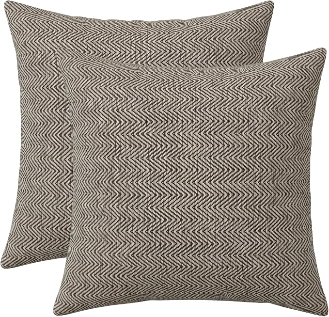 RSH DECOR: Square Throw Pillows Set of 2 | 20" x 20" | Water and Fade-Resistant Performance Fabric | Outdoor Pillow Covers with Down-Alternative Inserts | Made in USA (Herringbone Black)