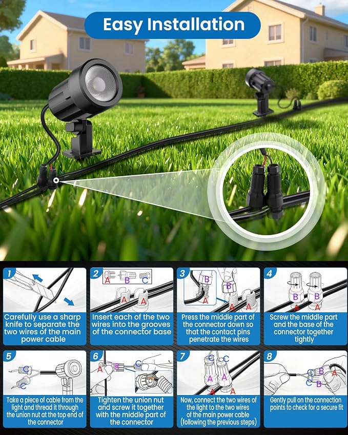 All-in-One Low Voltage Landscape Lighting Kit, 4-Pack, Warm White | LED Landscape Lights with Transformer 32FT Wire and Connectors, 2700K Waterproof Garden Spot Lights for Yard House Tree