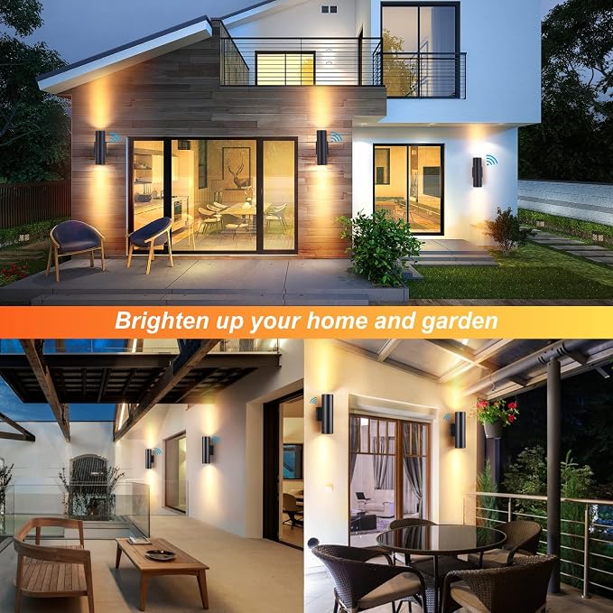 DAKAFUL Dusk to Dawn Outdoor Lighting Sensor Wall Lights 6 Packs, 12W 2700K Integrated LED Cylinder Up Down Lights Outdoor, IP65 Waterproof Aluminum Wall Sconce Exterior Wall Light for Porch Patio.